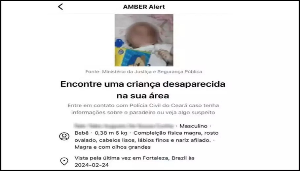 A polícia acionou a ferramenta Amber Alert, um serviço de busca de crianças desaparecidas para encontrar o bebê.