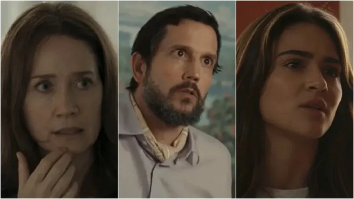 Dona Patroa, Egídio e Sandra em Renascer. Fotos: Reprodução/Globo