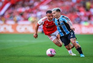 Bruno Gomes e Soteldo em Internacional x Grêmio, pelo Brasileirão 2024