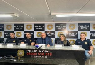 coletiva do Departamento Estadual de Prevenção e Repressão ao Narcotráfico (Denarc), após a Operação Sentinela, deflagrada em Novo Hamburgo.