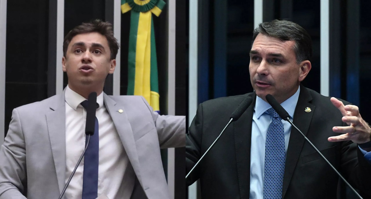 Nikolas Ferreira e Flávio Bolsonaro (Foto: Bruno Spada/Câmara dos Deputados | Carlos Moura/Agência Senado)